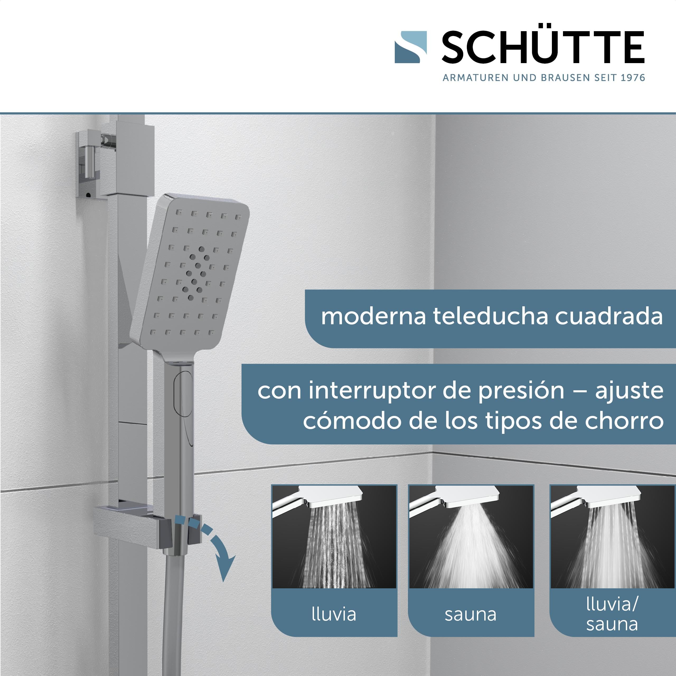 Schütte Sistema termostato y Estante de Cristal – Juego 30 x 30 cm, Lluvia con Soporte de Pared y alcachofa Columna de Ducha en Cromo/Blanco 60530