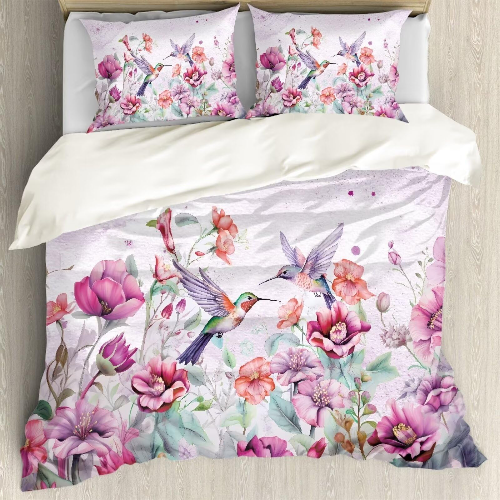ZFRXIGN Hummingbird Bedding Set King Size for Women Comforter Set 3 Pieces Bedspread Pillow Cases Bedding Blanket Comforter Home Decor Duvet Cover Spring Flower Birds Pink
