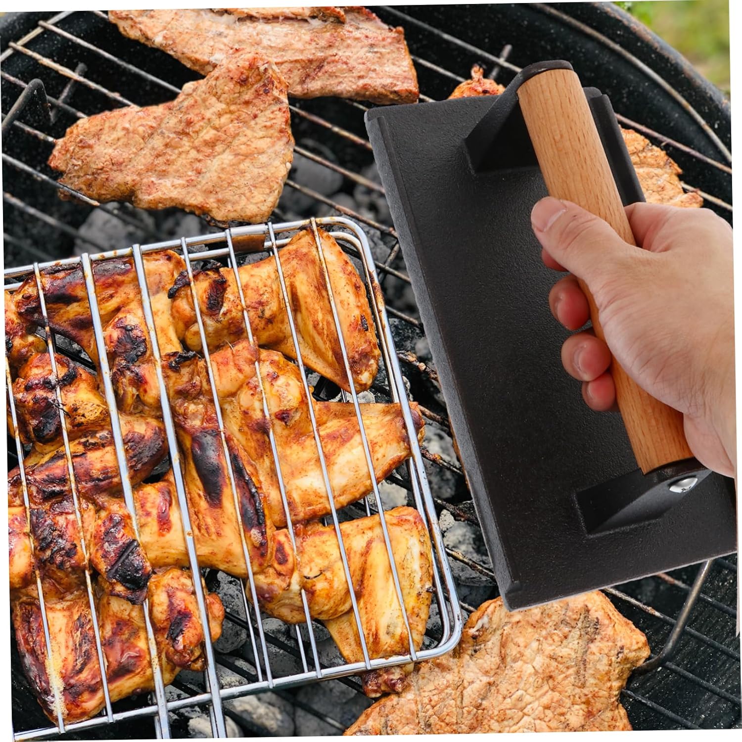 1pc Cast Steak Press Ergonomic Handle Efficient BBQ Burger and Meat Weight Prevents Curling Edges for Healthy Grilling and Outdoors
