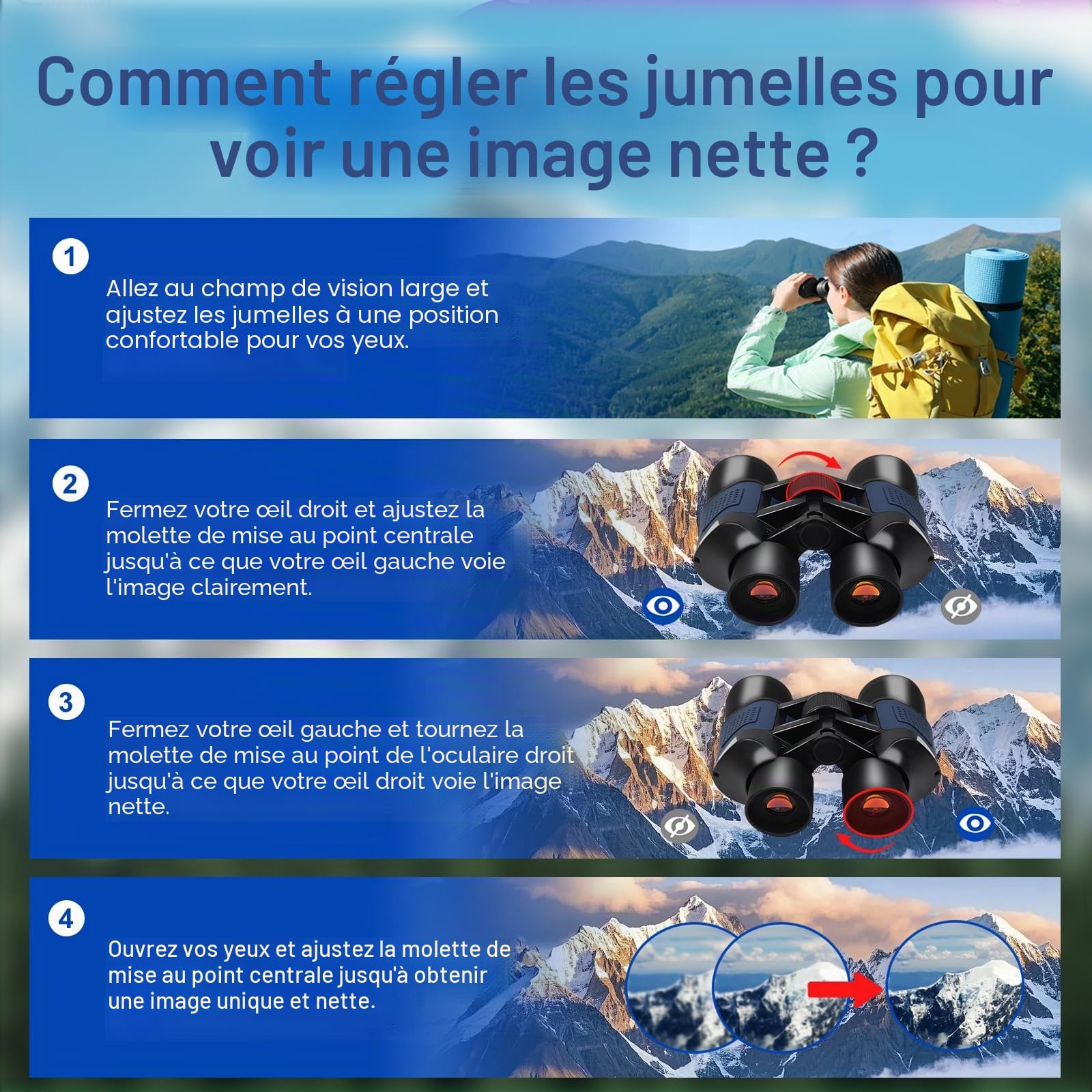 Jumelles 20x50 Adultes Vision Nocturne BAK4 Prism FMC HD Compactes Étanches avec Adaptateur Smartphone