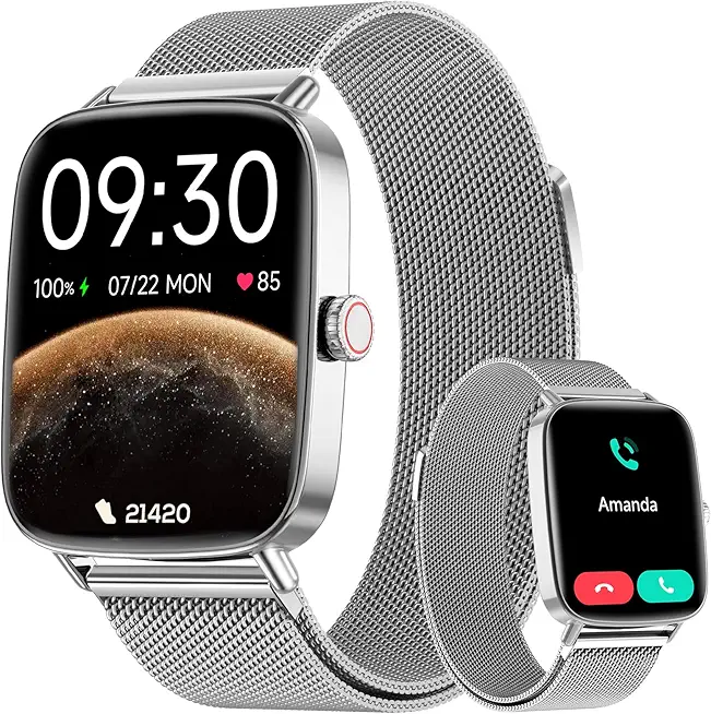 Smartwatch Herren Damen mit Telefonfunktion, 1,85" Fitnessuhr Smart Watch, 100+ Sportmodi Fitness Tracker mit Herzfrequenz/SpO2/Schlaf Monitor Schrittzähler, IP68 Wasserdicht Sportuhr für iOS Android