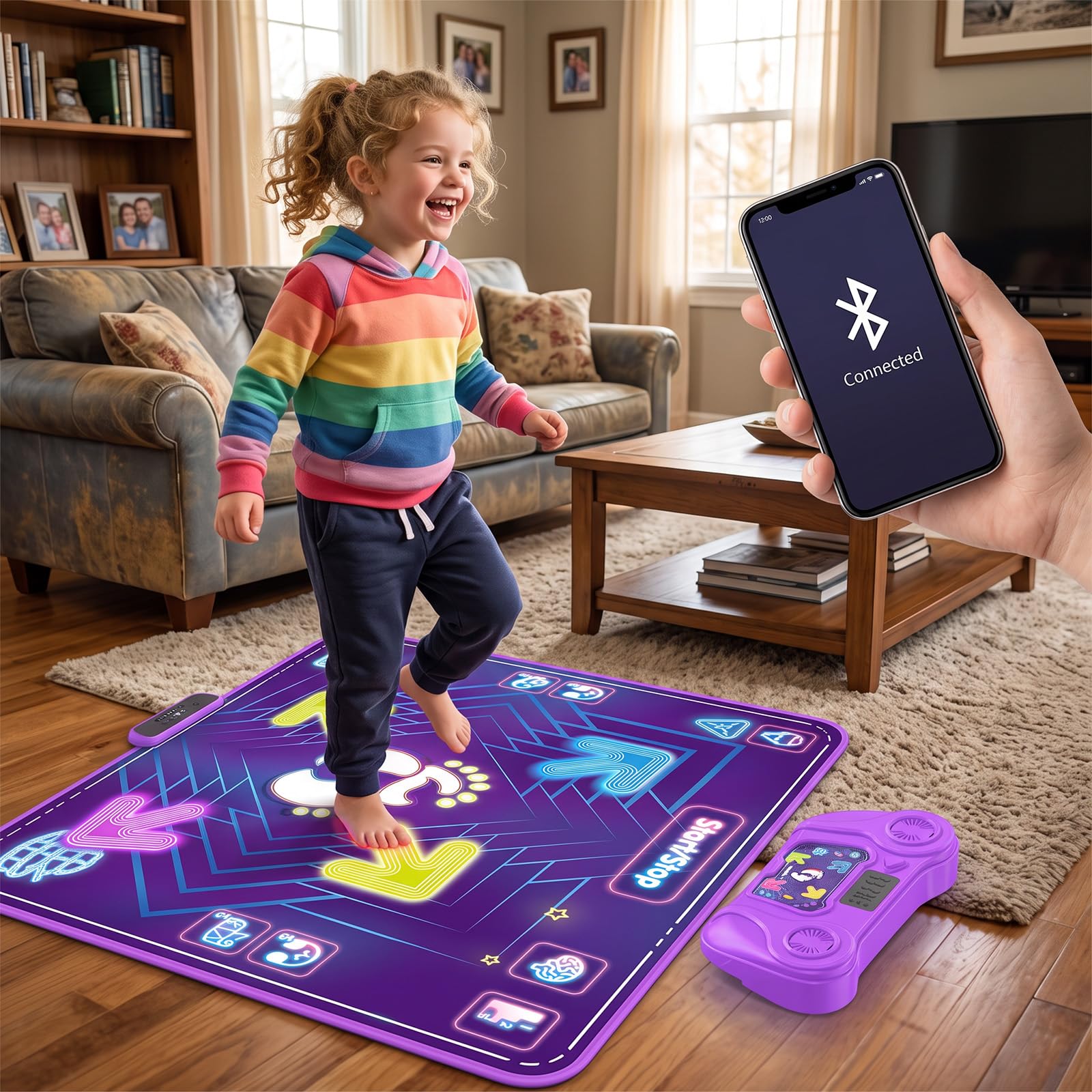 Tappeto da ballo per bambini 3-12 anni, Bluetooth, con 4 pulsanti luminosi