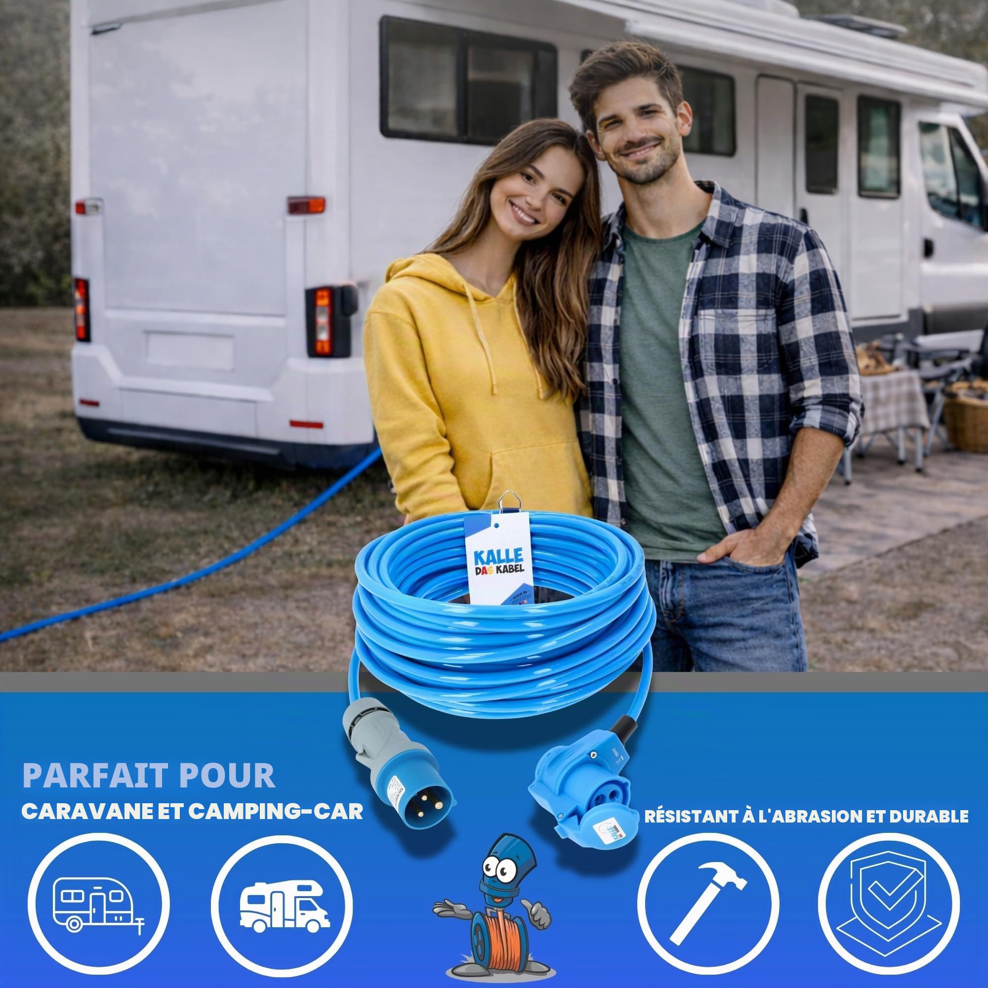 KALLE DAS KABEL Rallonge CEE 230 V H07BQ-F 3G 2,5 mm² 5 m Câble entièrement pur de qualité supérieure avec raccord coudé pour industrie, construction, bateau, Womo Camping