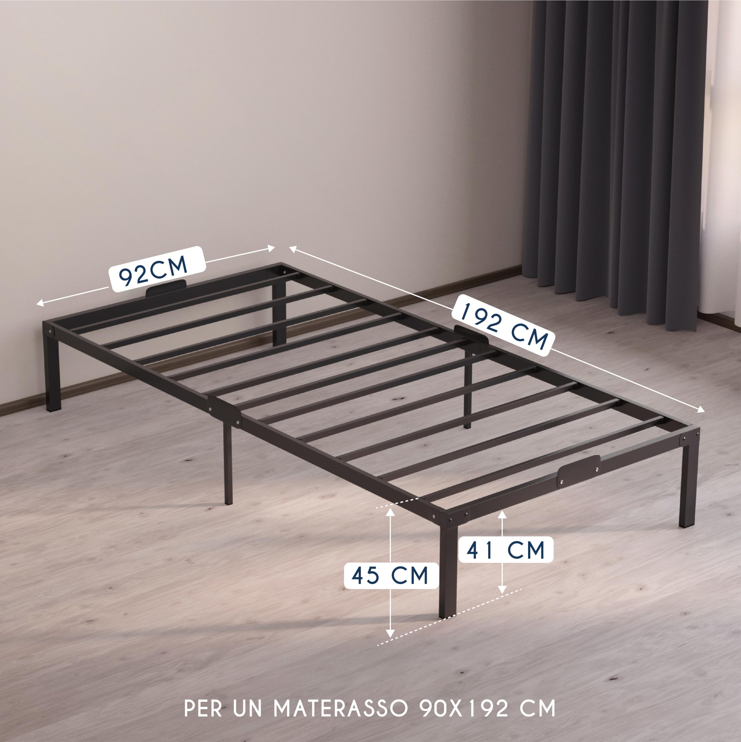 Dreamzie Struttura Letto Matrimoniale 90x190 con Rete in Metallo - Rete 90x190 con Gambe - Altezza 45 cm - Struttura Resistente, Montaggio Facile, Ampia Capacità di Stoccaggio
