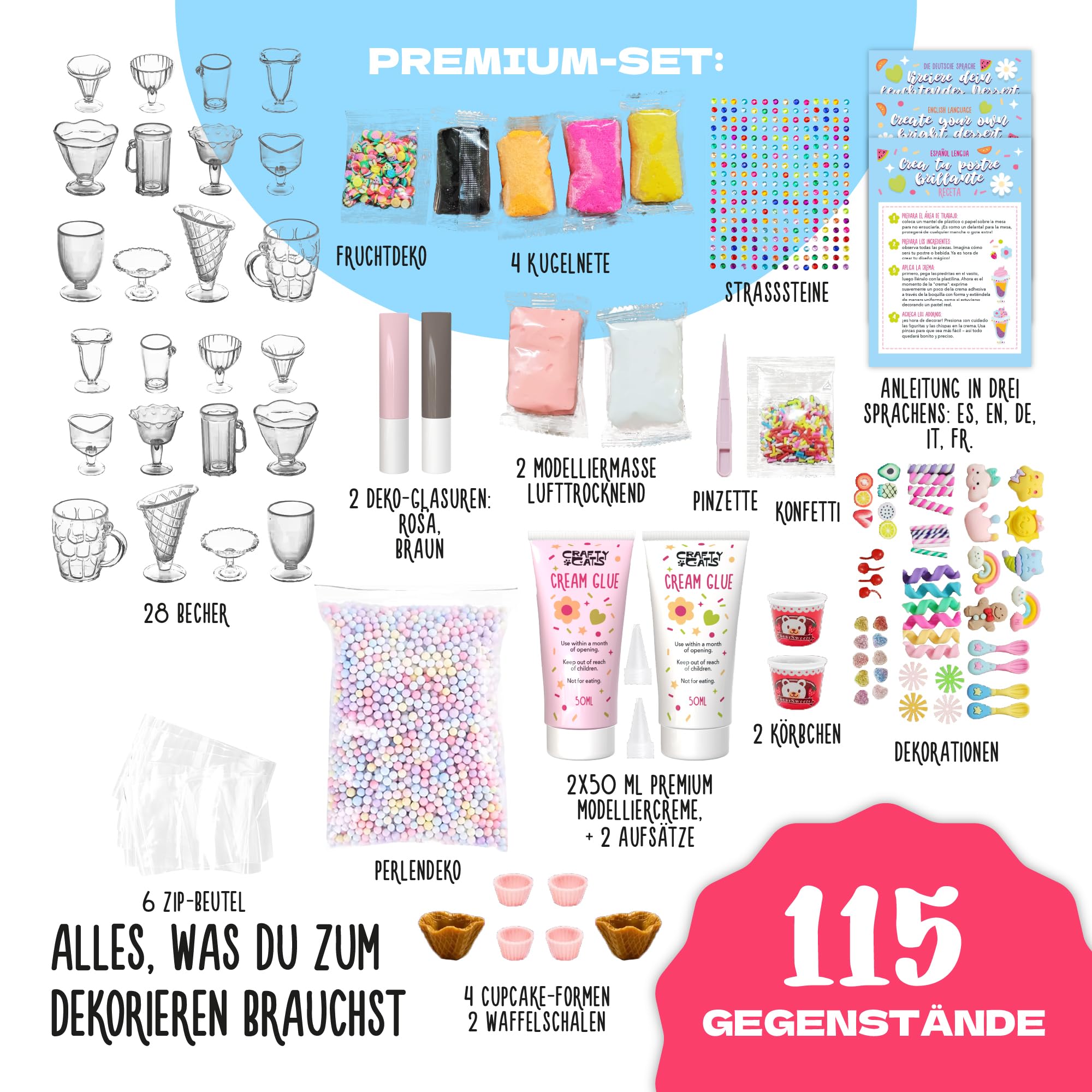 CRAFTY CATS Bastelkoffer Kreativ Set Dessertträume für Katzenliebhaber Kinder ab 6 Jahren DIY Haustier-Basteln, Bastelbox Katzen, kreatives Bastel Set Geschenkidee Familie