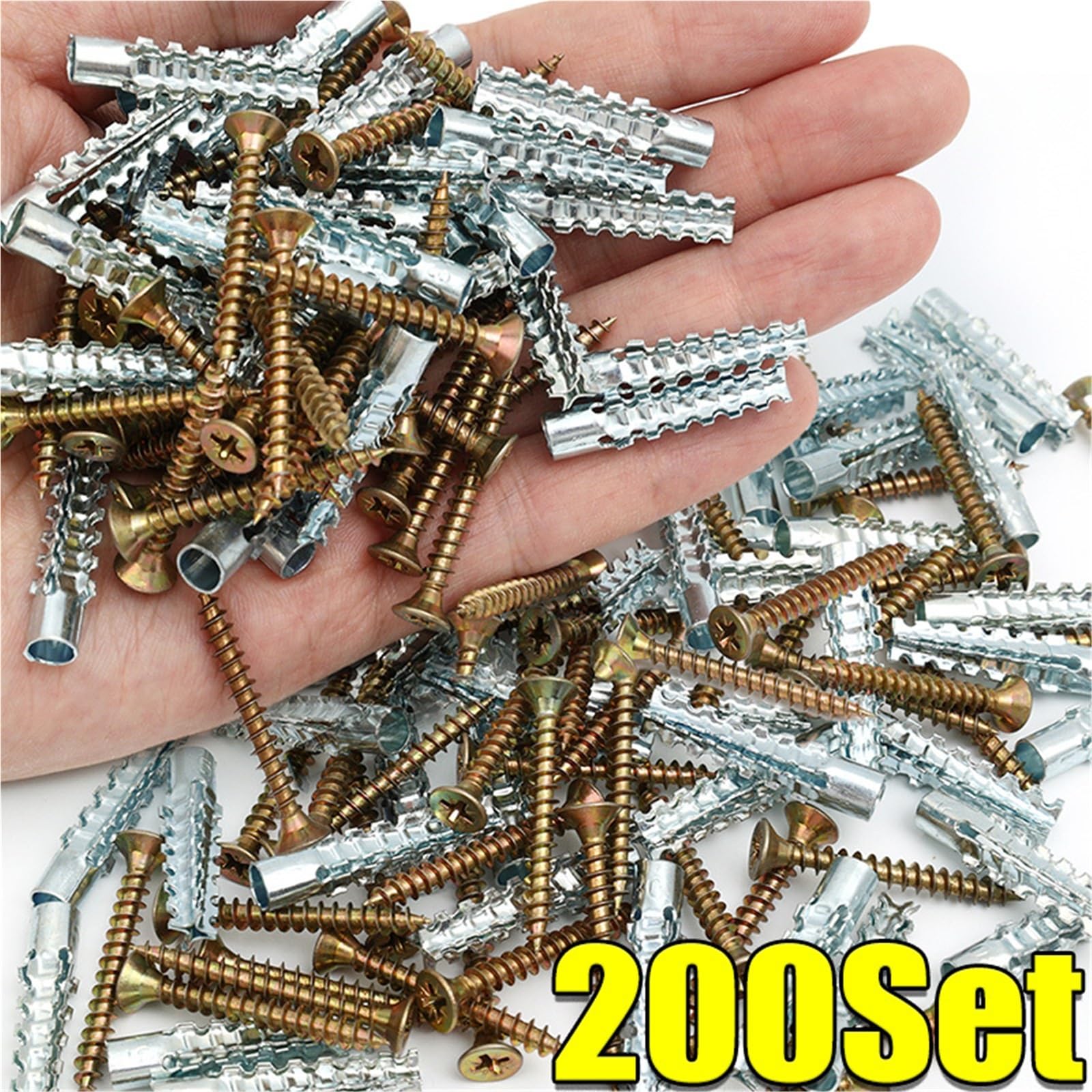 Dübel 10mm Gezackte Stahl-Expansionsrohr-Beton-Trockenbauanker mit Schrauben-selbstschneidendem Bohrstopfen-Metallbolzen(200 Sets)