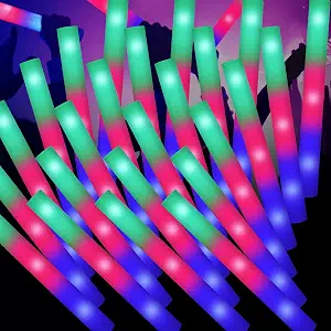 SHQDD 100PCS LED Foam Sticks, Foam Light Up Sticks with 3 Modes Colorful Flashing, Glow in Dark Party Supplies, Glow Stick Bulk Party Pack for Wedding, Raves, Concert, Camping, Sporting Events, Pool