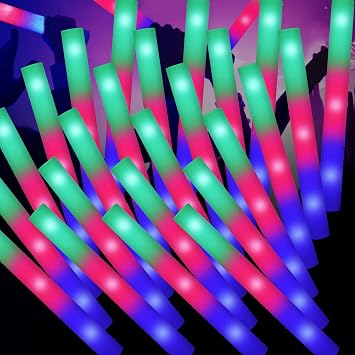 SHQDD 100 قطعة من أعواد الرغوة LED، أعواد إضاءة رغوية بثلاثة أوضاع وامضة ملونة، مستلزمات حفلات متوهجة في الظلام، مجموعة أعواد مضيئة لحفلات الزفاف، والحفلات الراقصة، والحفلات الموسيقية، والتخييم، والأحداث الرياضية، وحمام السباحة