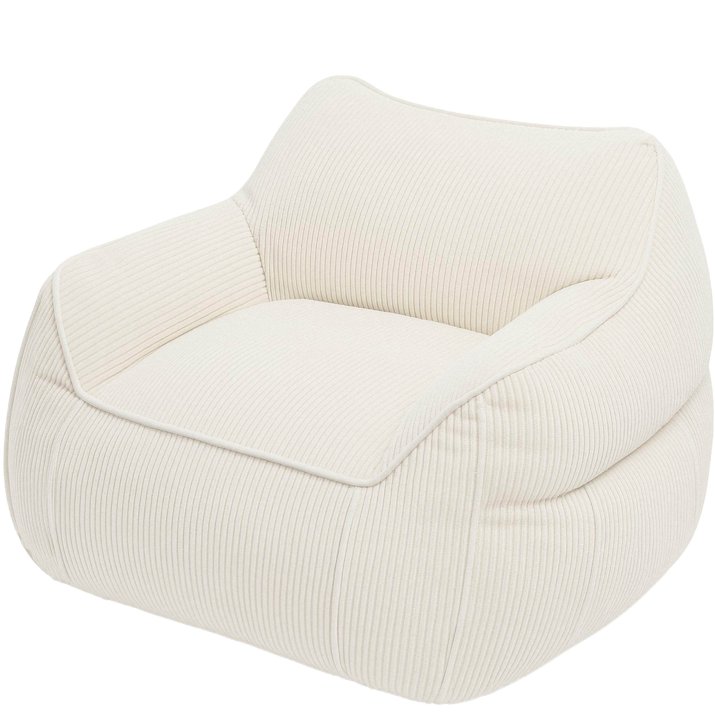 bananair - Pouf Poltrona per Salotto e Camera - Tessuto in Velluto a Coste Morbido ed Elegante - Poltrona Sacco Generosamente Imbottito, Ideale per un Ambiente Accogliente (Bianco Sporco)