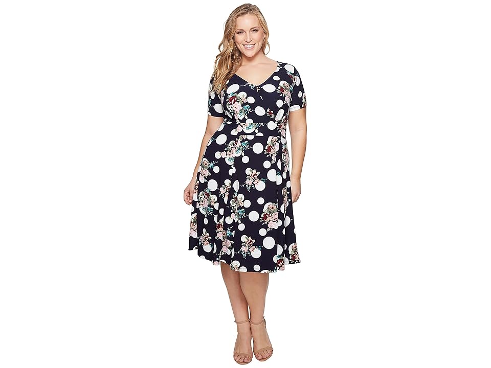 

KARI LYN Plus Size Stephanie Fit and Flare Dress (Navy/Multi) Women's Dress
