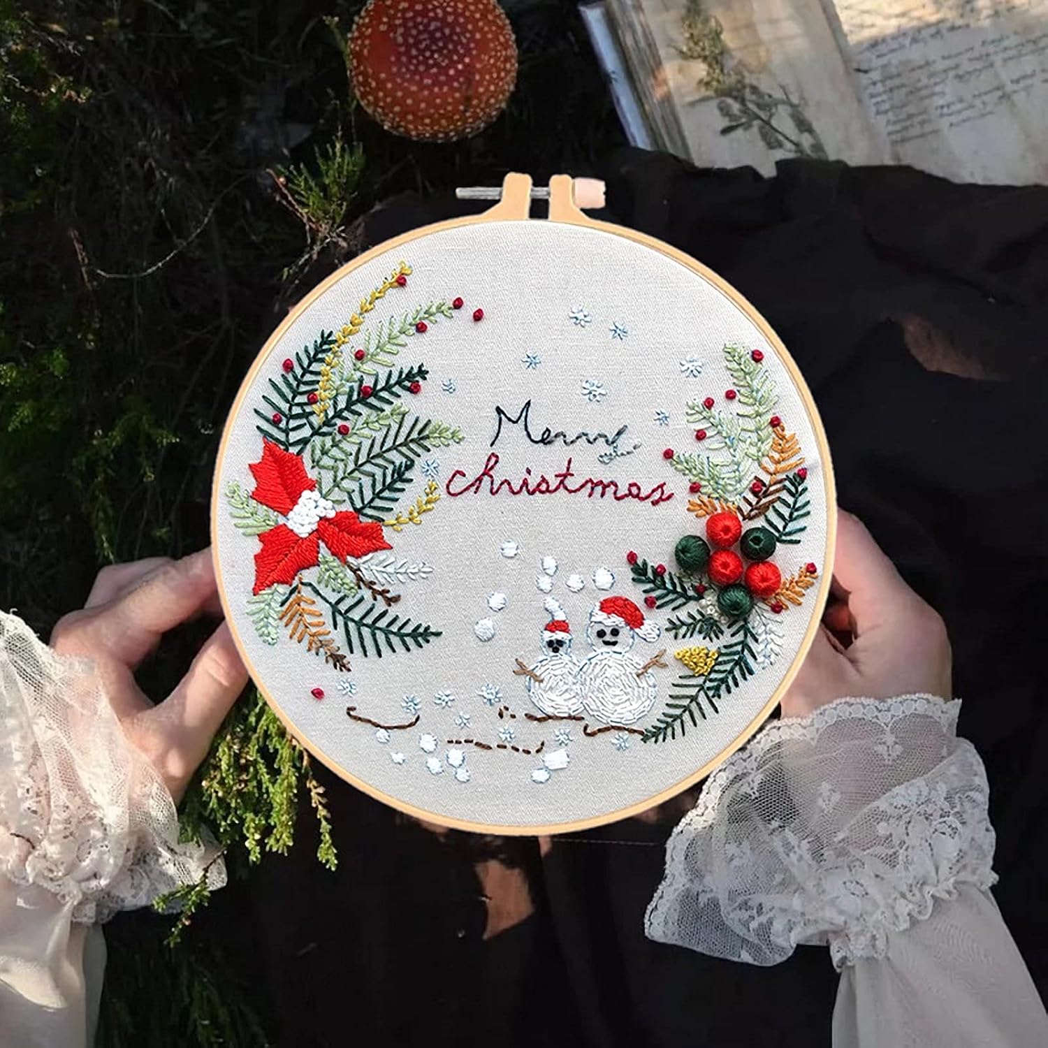 3 Pack Christmas Full Range Embroidery Kits for Beginners Stamped Embroidery Kit Includes Embroidery Cloth with Pattern Embroidery Hoop Instruction Color Embroidery Floss Threads Set and Needles