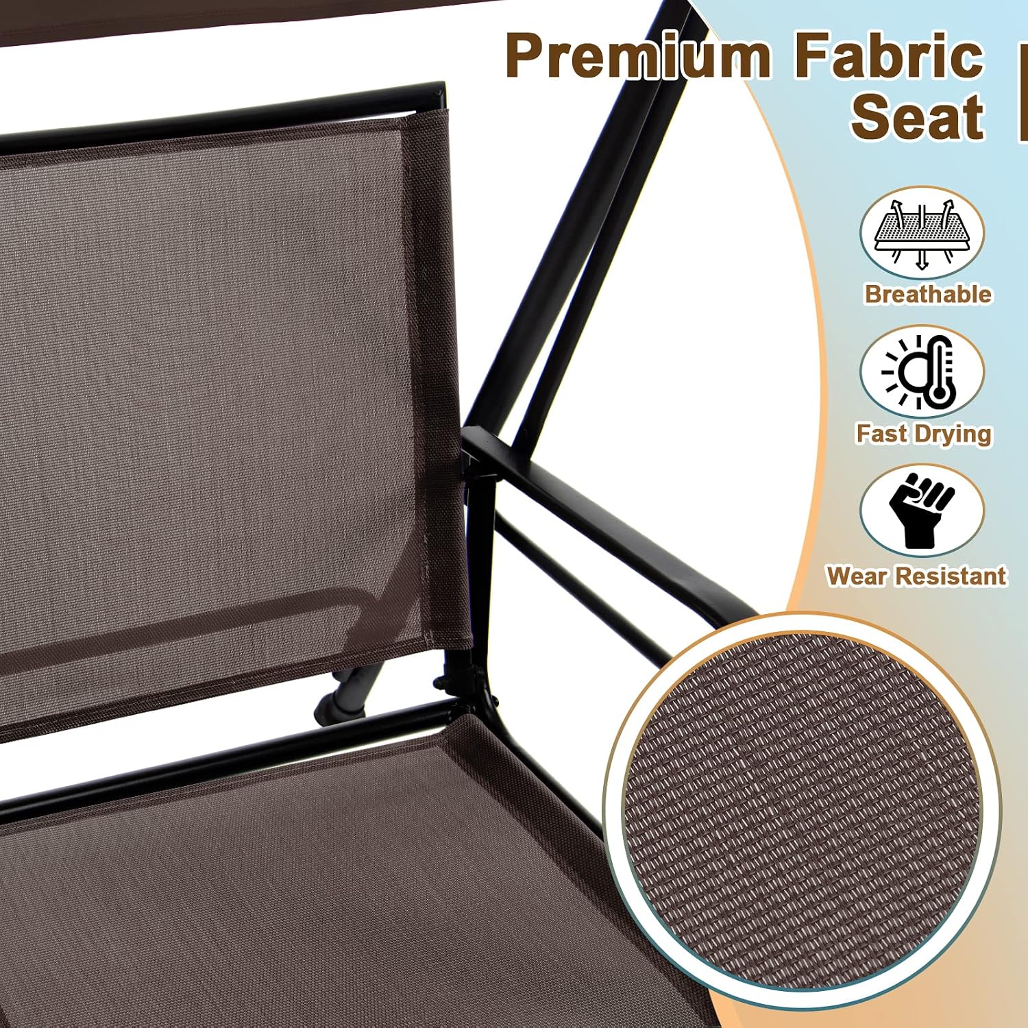 Tangkula 2 Person Porch Swing, Patio Swing with Adjustable Canopy, Comfortable Fabric Seat & Heavy-Duty Steel Frame, Outdoor Canopy Swing for Patio, Garden, Poolside (Dark Brown)