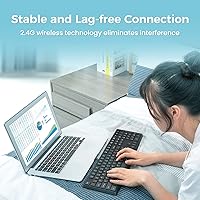 Vista 4 de Lovaky MK98 Teclado inalámbrico, ergonómico 2.4G, teclado de computadora, luz indicadora ampliada, teclado de PC de tamaño completo con teclado Negro