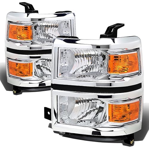 Auto Dynasty [Halogen Model] Factory Style Headlight Lamps Assembly Compatible with Chevy Silverado 1500 14-15, Driver and Passenger Side, Chrome Housing Amber Corner Clear Lens