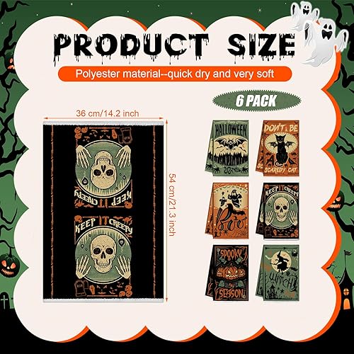 Miniatura 2 de Ganeen Juego de 6 toallas de mano de cocina de Halloween, juego de té de día festivo, juego de té decorativo para baño, 14.2 x 21.3 pulgadas