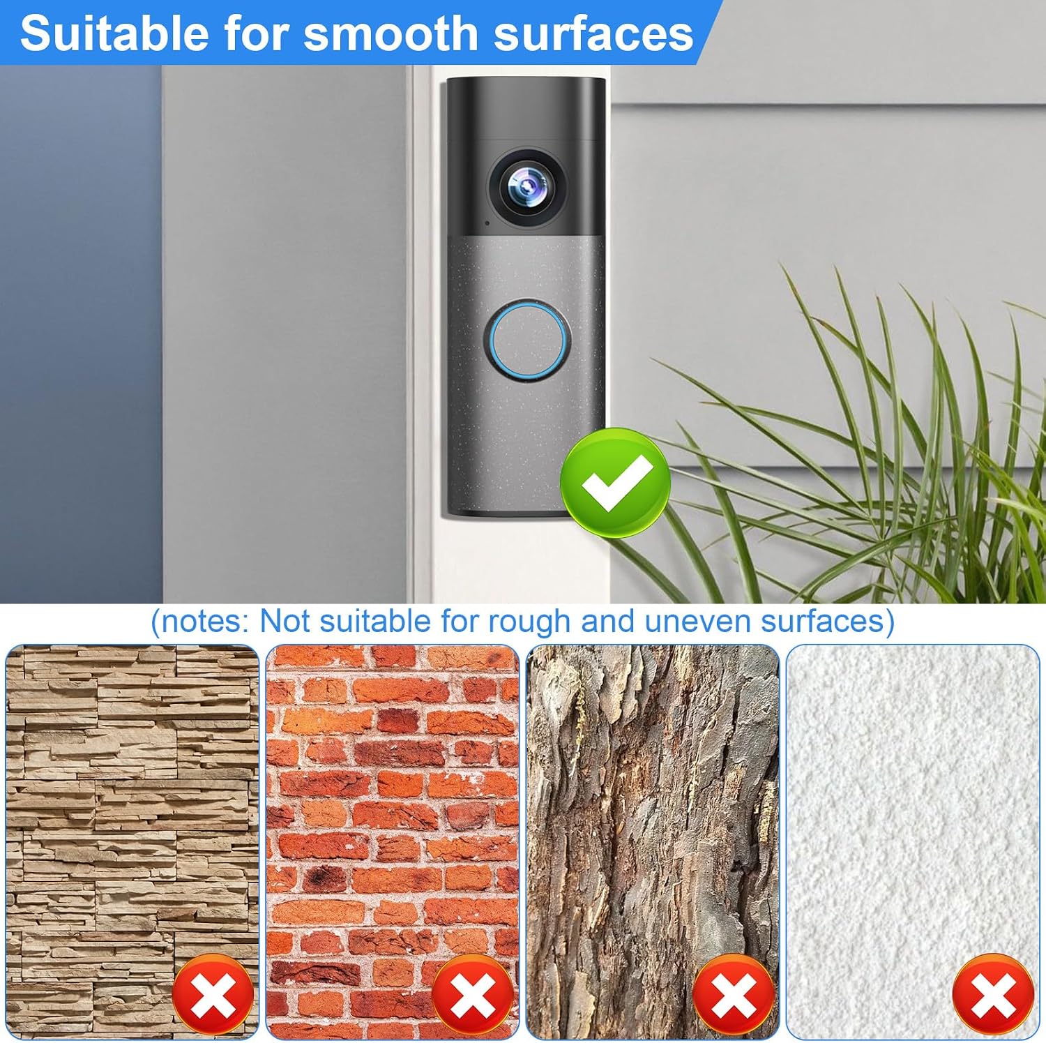 2026 Upgrade No-Drill Adhesive Mount for Ring Newest 2026 Battery Doorbell, No Drilling Wireless Video Camera Door Mounting Holder Bracket Accessories Easy Installation for Apartments Office Houses