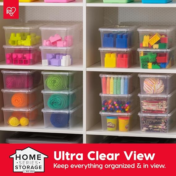 IRIS USA 20-Pack Storage Bins with Lids, 6 Quart, Shoe Boxes Clear Stackable Containers Organize Shoes Closet Shelves, Classroom Organization Teacher Tools, Game Storage - BPA-Free Plastic