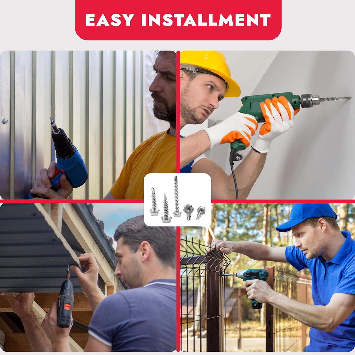 380 Pcs Self Drilling Screws – 410 Stainless Steel Self Tapping Screws for Metal — 1/2" to 2" Sheet Metal Screws, 8#10#12 Hex Washer Head Screw for Metal, Wood and Plastic