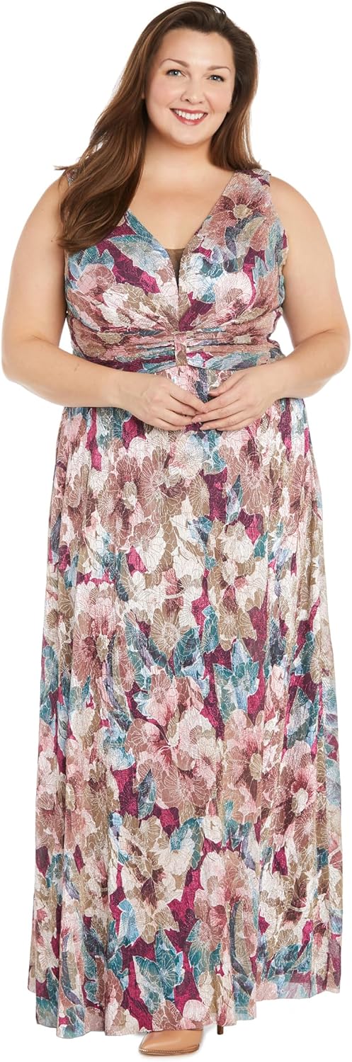 R&M Richards Women's Metallic Floral Formal Dress