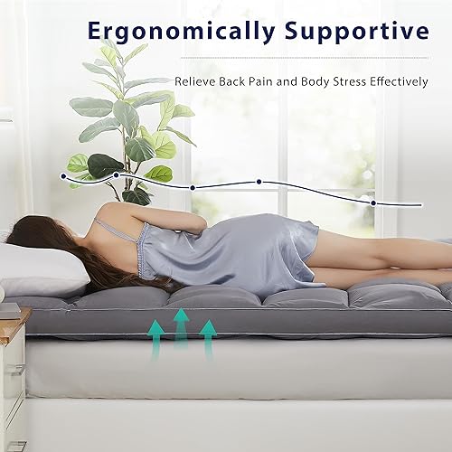 Miniatura 5 de Cubrecolchón King  Almohada refrescante tamaño superior extra gruesa de felpa para cama de plumón alternativo relleno suave para dolor de espalda,