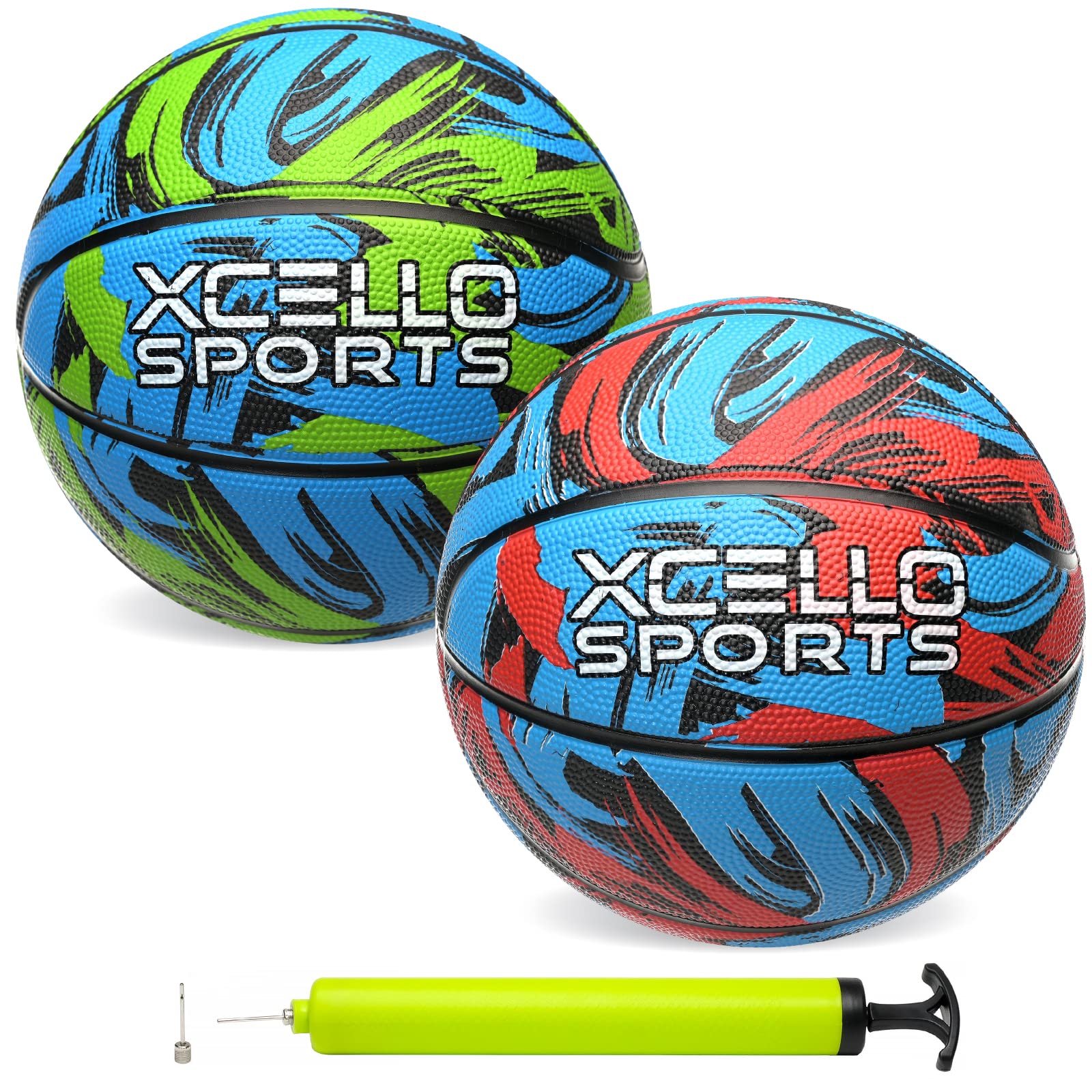 Deep Channel Rubber Colorful Basketball, 2/Pack (Blue/Red & Blue/Green)