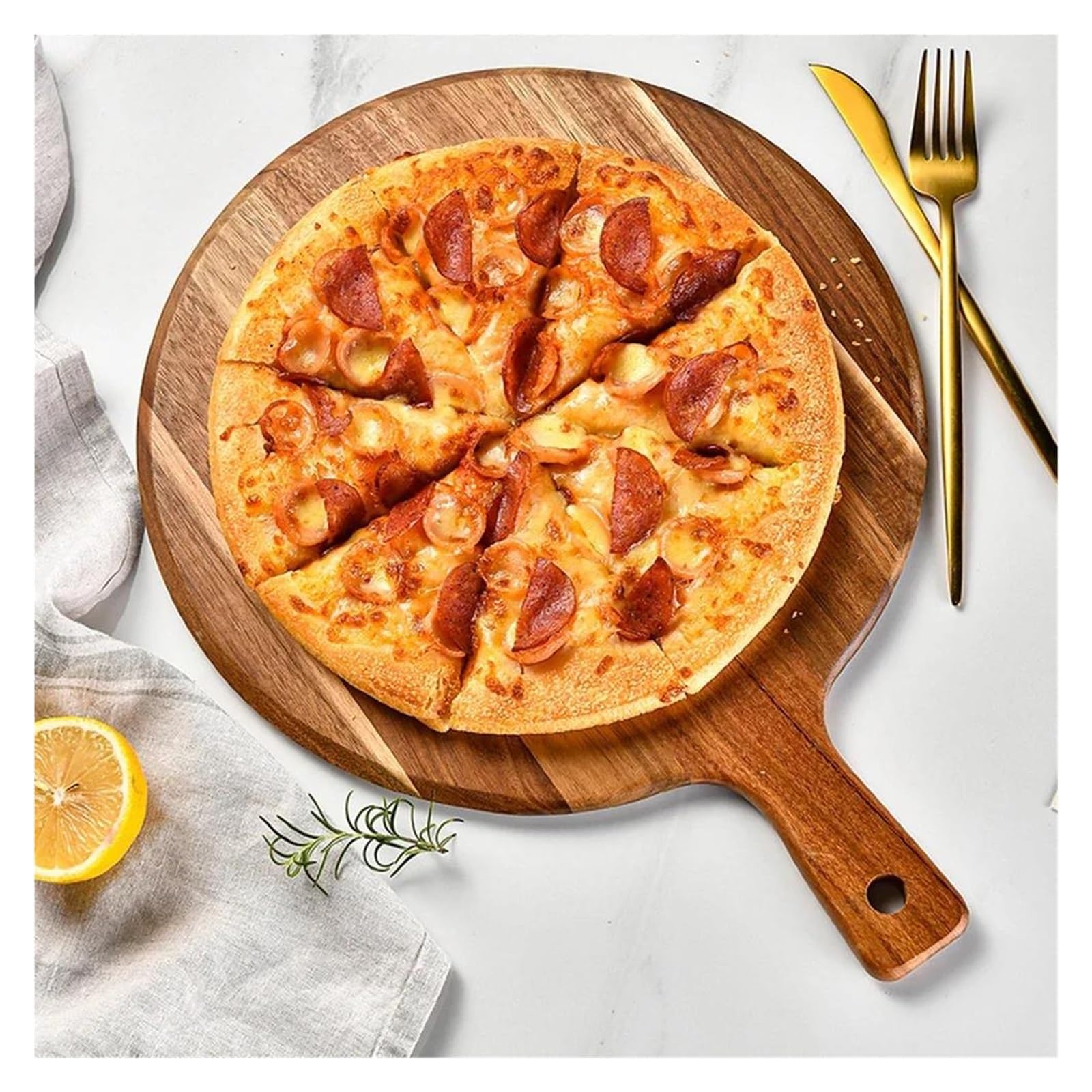 Tagliere da cucina in legno Tagliere per pizza in legno, teglia rotonda per pizza, pietra per pizza, tagliere, vassoio, utensili per la cottura di torte e altri utensili.
