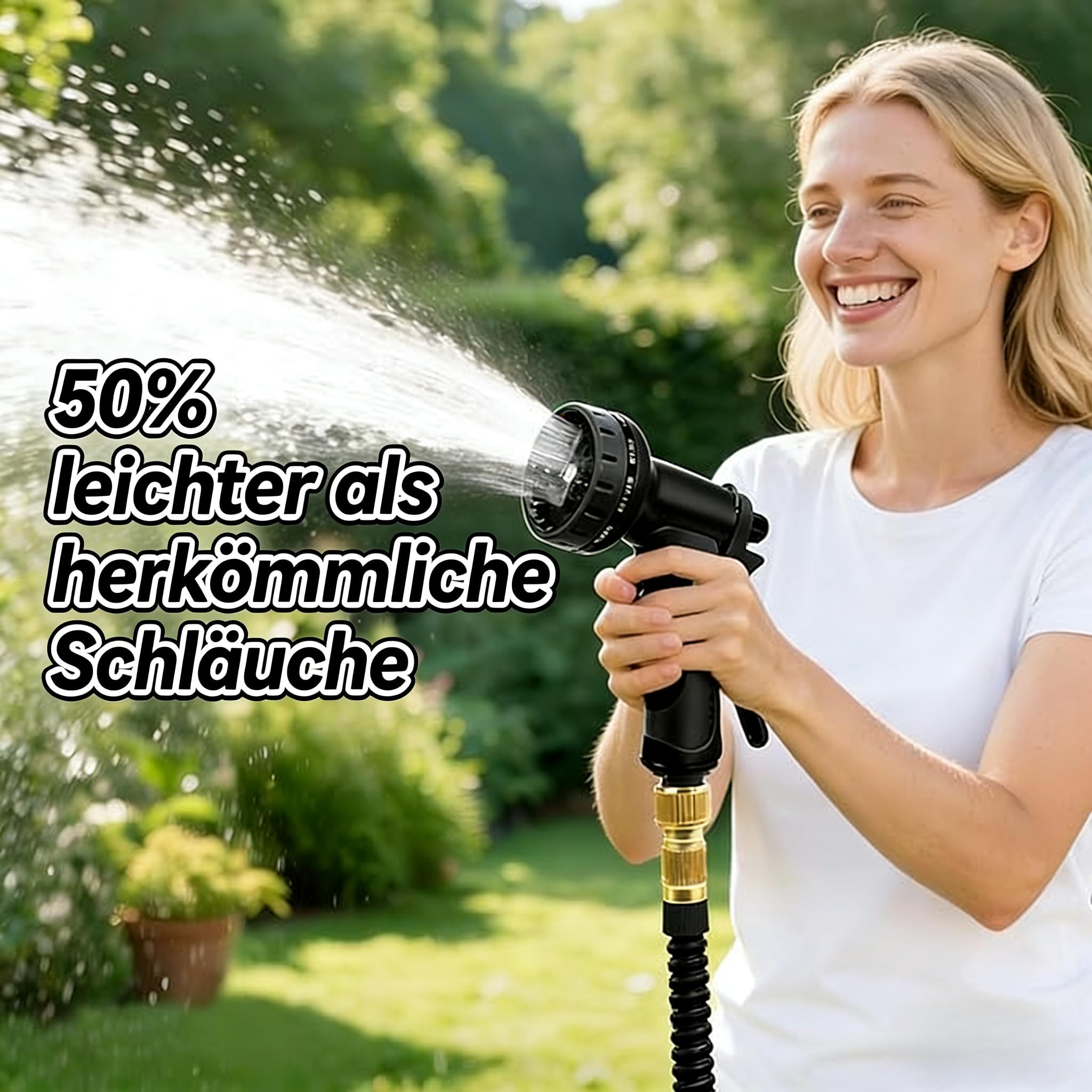 Latex-Expander-Gartenschlauch | Flexibler Wasser-Gartenschlauch mit 3/4" & 1/2" Metall-Anschlüssen | Knickfrei & Leicht | 10-Funktionen Spritzdüse für Gartenbewässerung, Autowäsche (150FT)