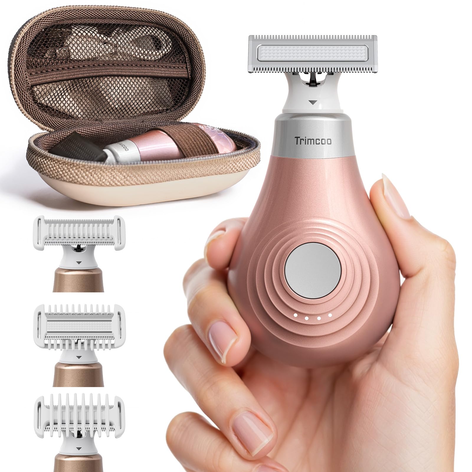 Mini Bikini Trimmer for Women - Intimate Pubic Hair Removal, Electric Body Groomer, Small Portable Wet/Dry Shaver, Magnetic Blade, USB-C Rechargeable with Travel Case, Easy to Clean (Gold)