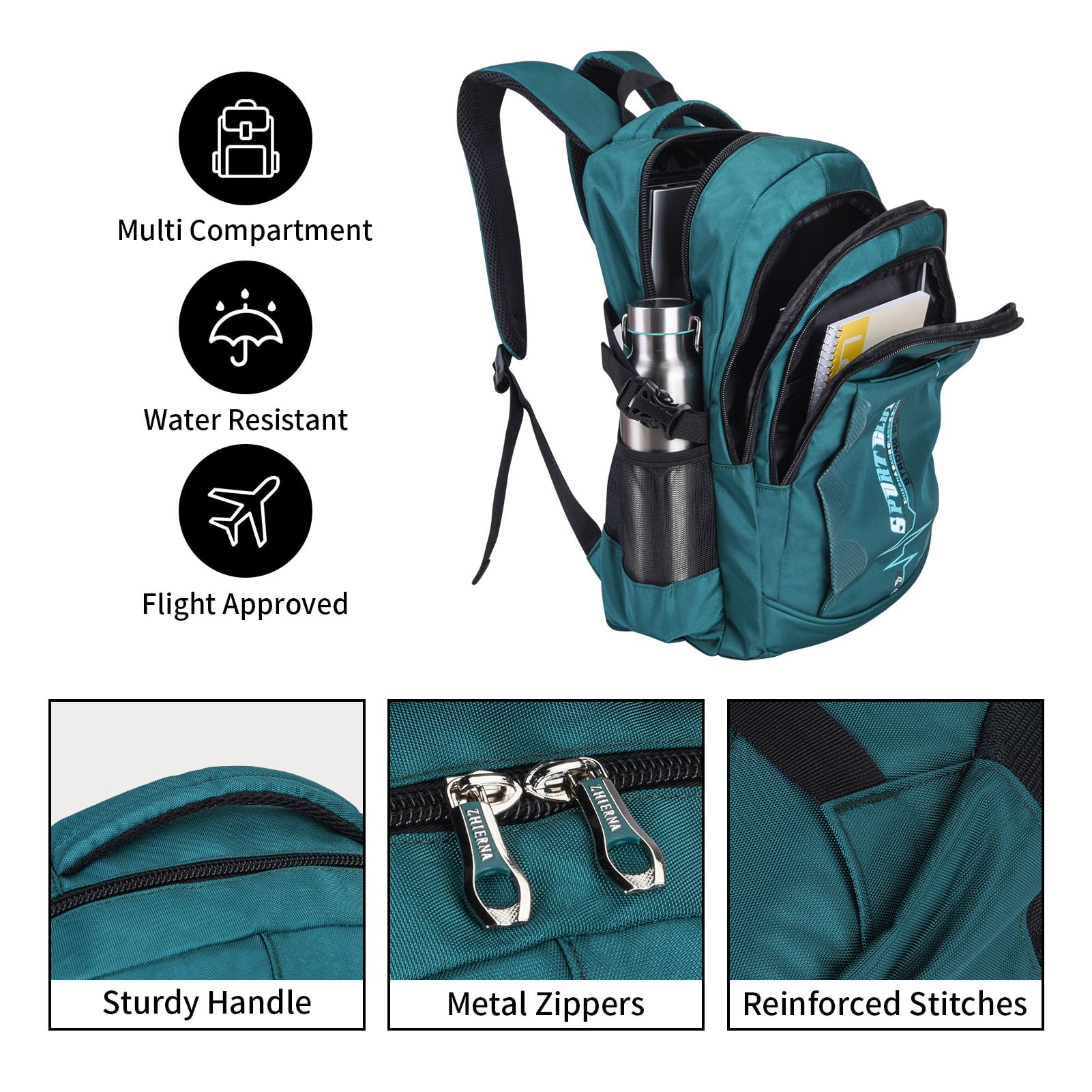 Mochilas escolares para estudiantes y niños, mochila para laptop, mochila escolar, mochila informal, mochila de viaje para adolescentes y niños, verde oscuro, 13 x 31 x 44.5 cm