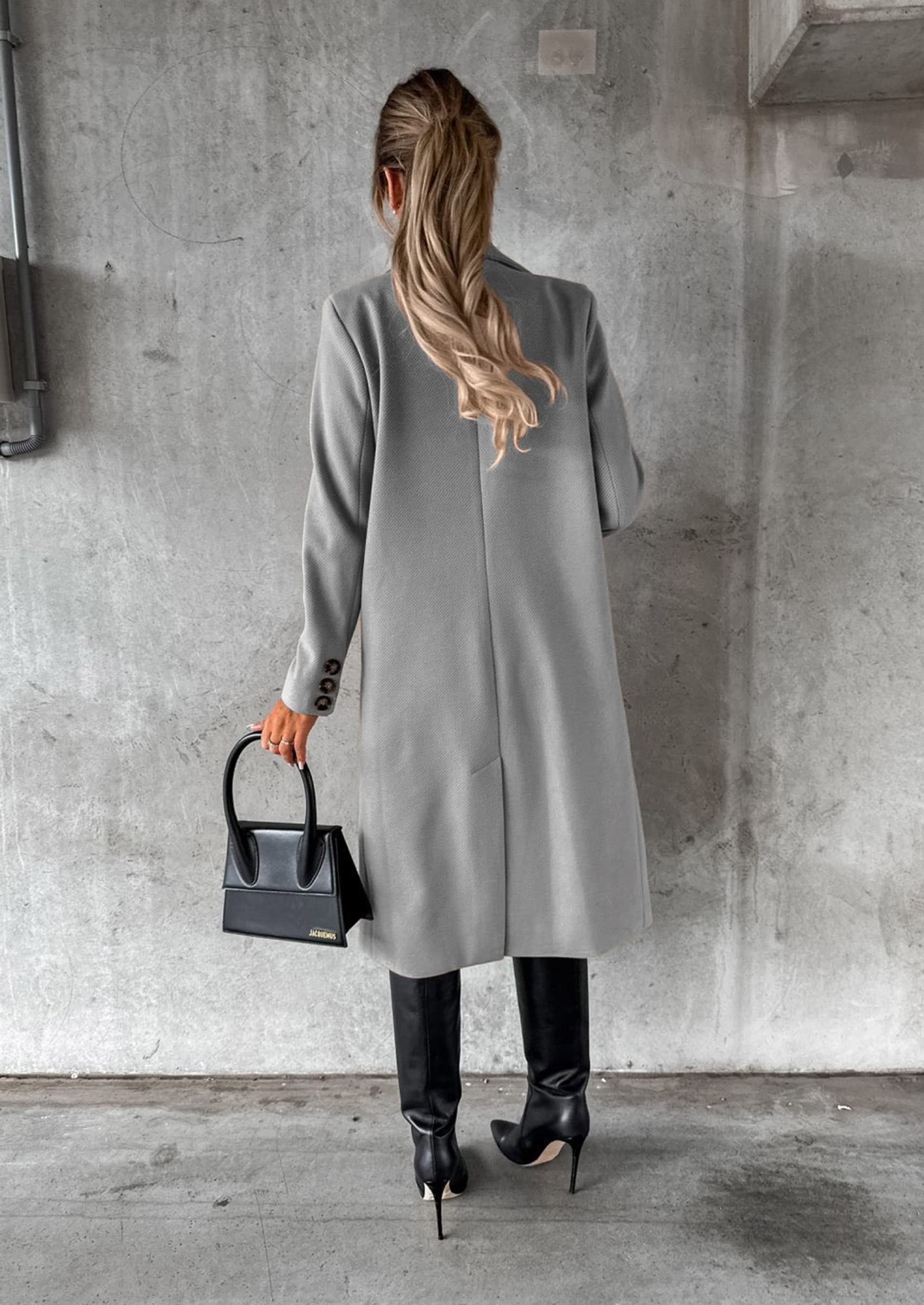 NLAVW Frauen Wollmantel, einfarbig Elegante Lange Übergangsmantel lässig locker Trenchcoat langärmelig Softshell Mantel Jacke Outwear Tops,Grau,M
