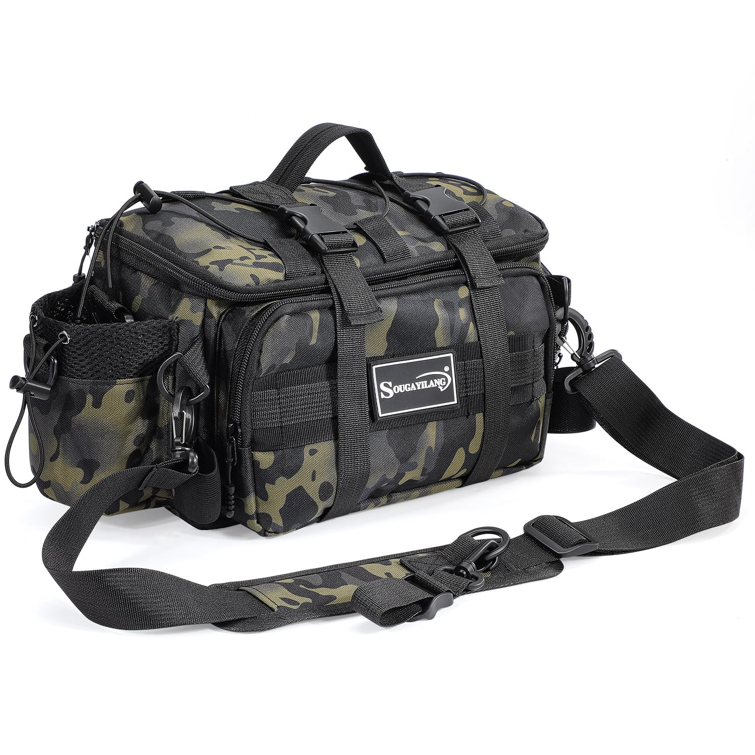 Sougayilang - Borsa da pesca, borsa per attrezzatura da pesca per pesca in acqua salata o dolce - Può contenere esca, cibo per pesci, mulinelli da pesca, ecc., tracolla imbottita - Borsa per scatola