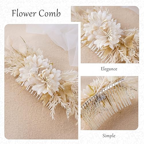 Miniatura 3 de Bridal Flower Hair Comb - Handmade White Flower Comb for Wedding Floral Hair Accessories for Bride Bridesmaid Women Girls Bachelorette Party Bridal
