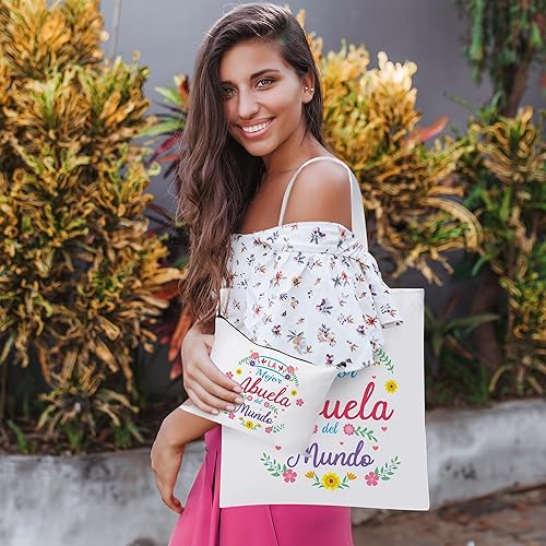 Miniatura 5 de Y1tvei Abuela - Bolsa española de 2 piezas, bolsa de maquillaje de lona La Mejor Abuela Del Mundo, plegable, reutilizable, para compras, mejor