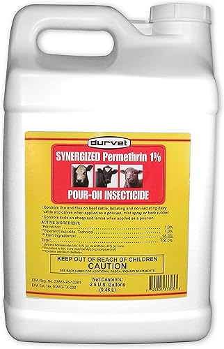 Durvet Fly 003 – 3705 698346 synergized permetrina 1% pour-on insecticida, 2.5 galones