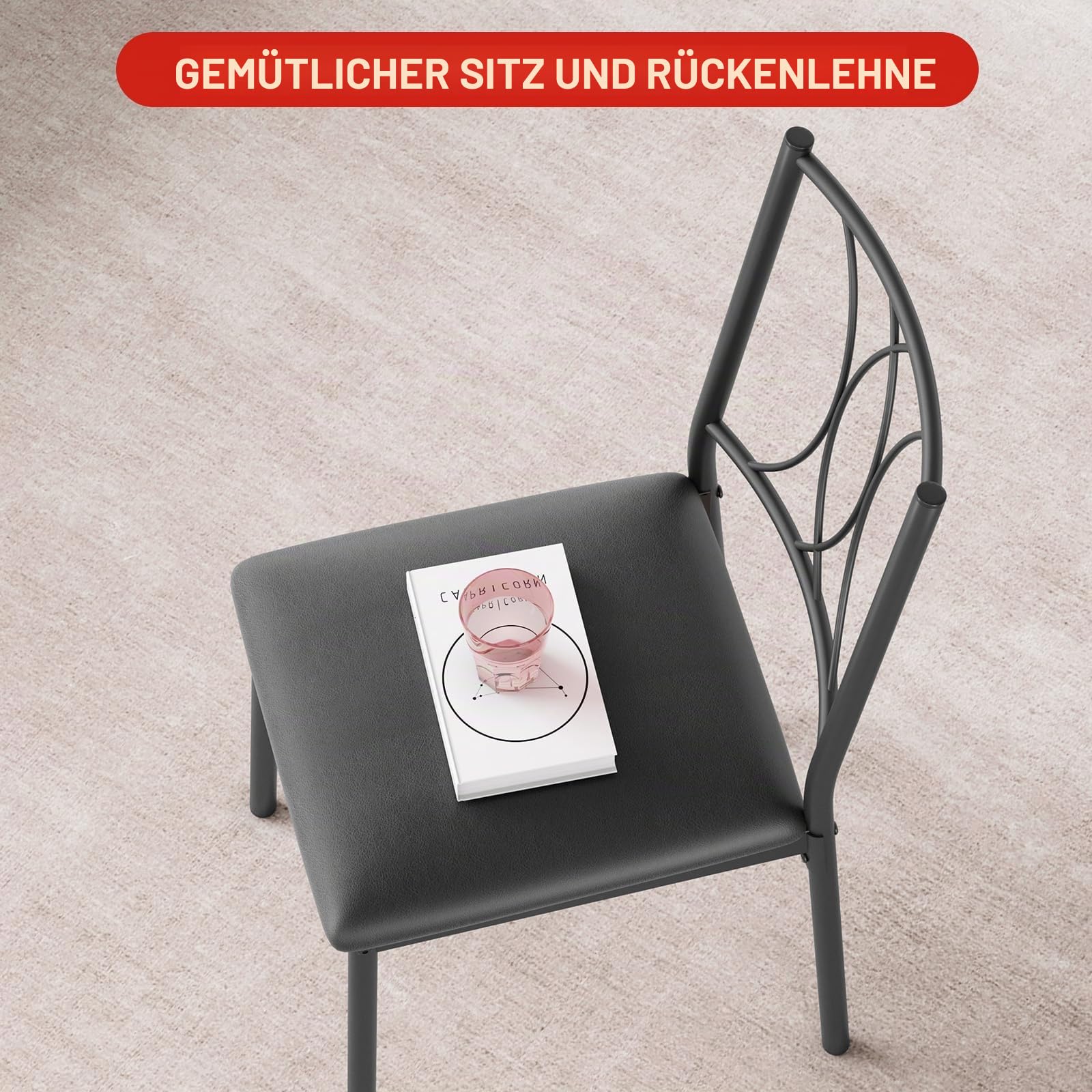 Garvee Esstisch mit 4 Stühlen, 5-Teilig Essgruppe mit gepolsterten Stühlen, Platzsparende Sitzgruppe Küchentisch Set Esszimmertisch Holzoptik für Küche Esszimmer Wohnung, Grau Schwarz
