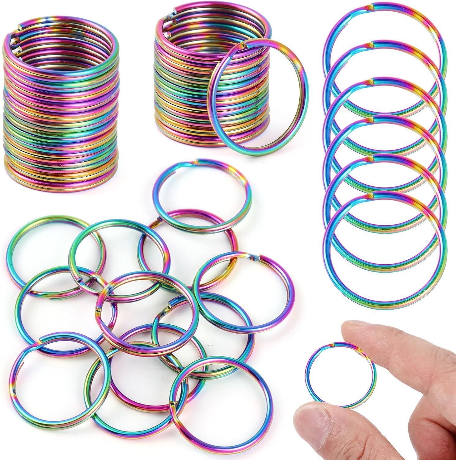 Split Key Rings 1 inch for Keychain and Crafts, 40pcs Rainbow Jump Rings