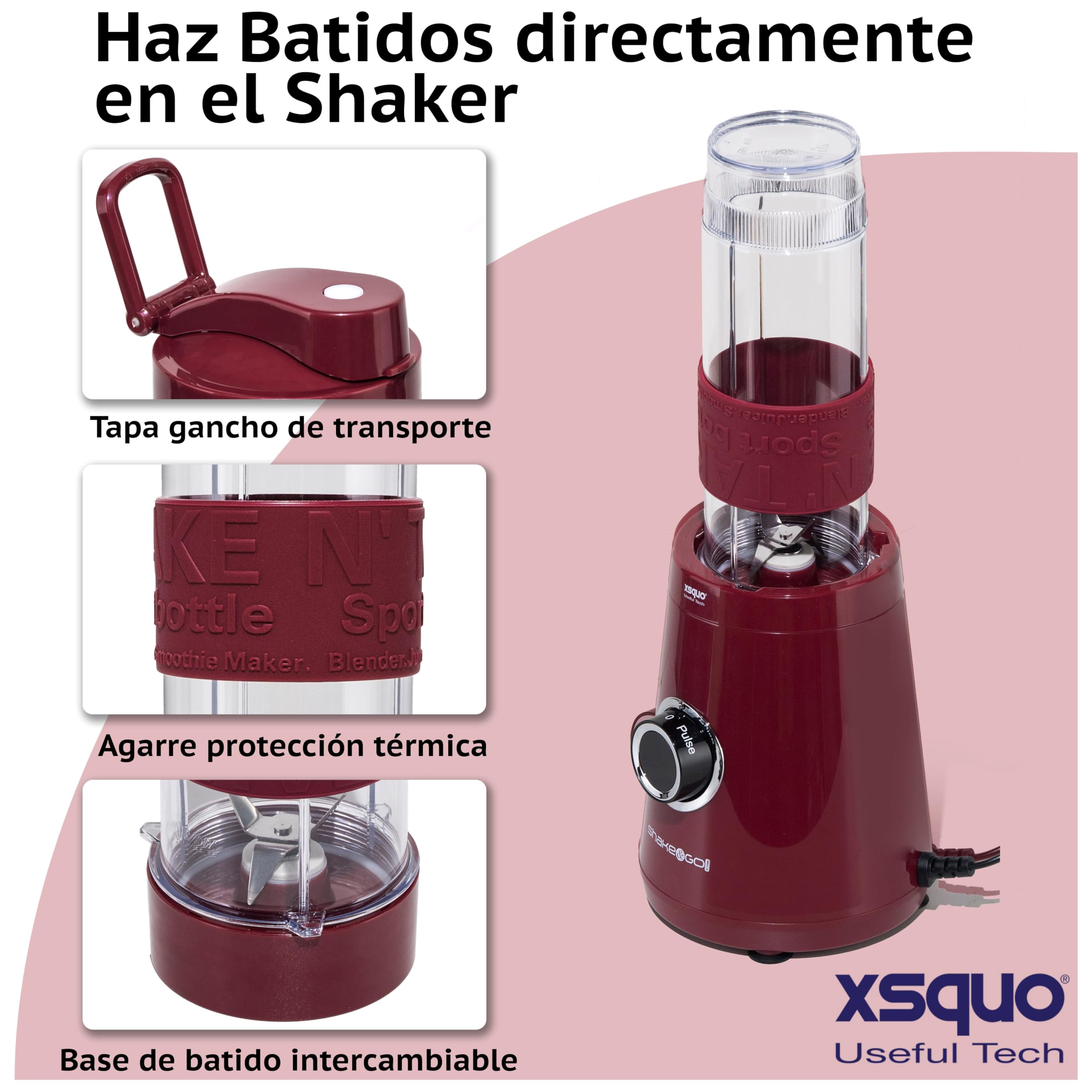 XSQUO Useful Tech Lot de 2 bouteilles Shaker de 570 ml avec couvercle et poignée, anti-goutte, sans BPA, compatibles avec les smoothies, les protéines, compatibles avec mixeur Shake & Go