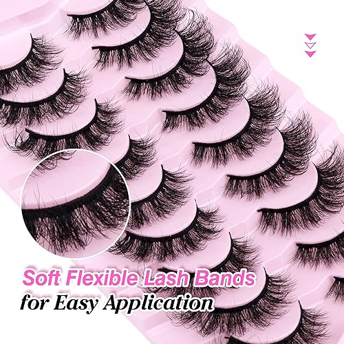 Miniatura 6 de Yawamica Black - Pestañas postizas esponjosas y esponjosas de visón de 0.631 pulgadas, pestañas naturales de volumen completo, pestañas de ojo de