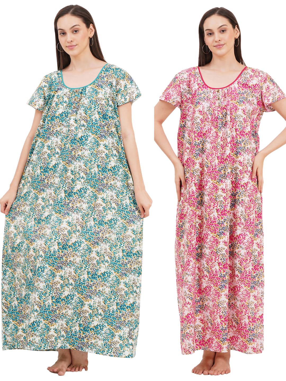 Pure Cotton Combo Nightdress Nighty Maxi Gown for Women Multicolour-image-21