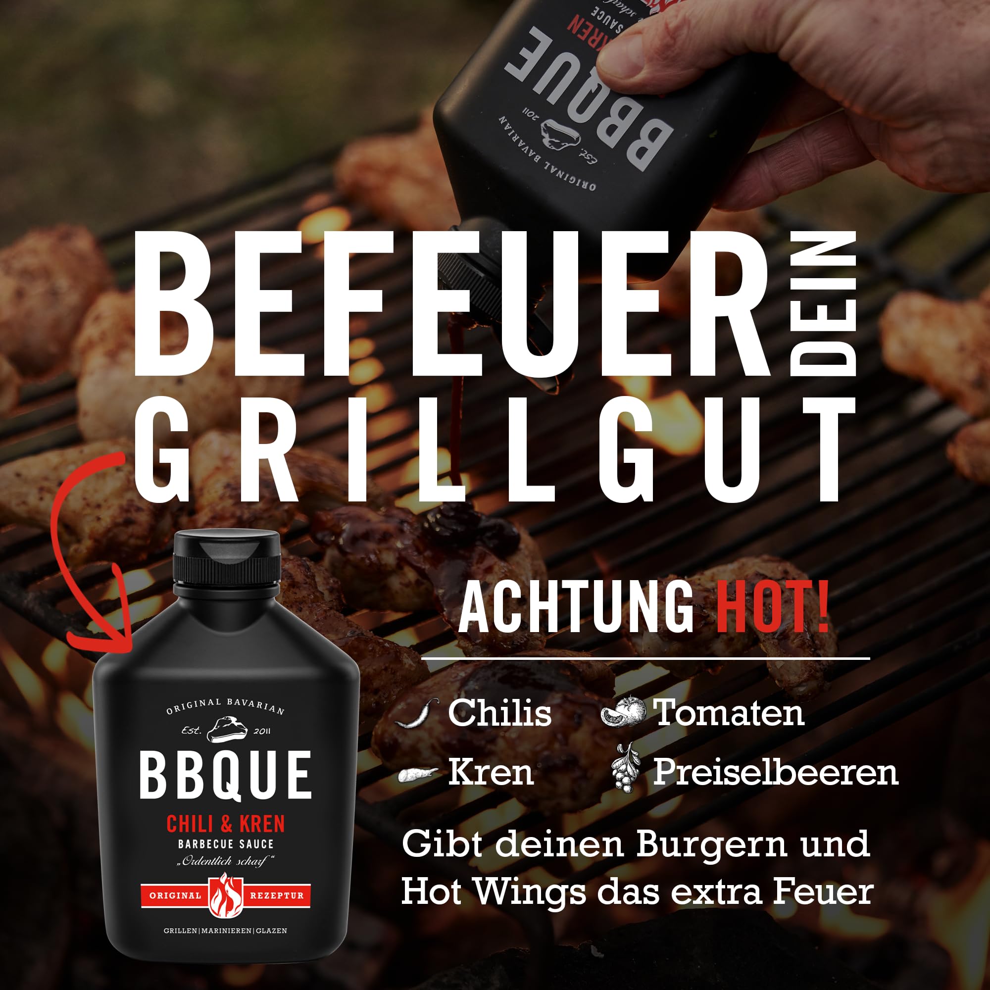 BBQUE – BBQ-Saucen Set "Furious 5" Squeeze-Flaschen 5x400 ml – Barbecuesaucen Bundle (Original, Grill & Buchenholz, Chili & Kren, Bacon, Honig & Senf) – Ideal zum Grillen, für Marinaden & als Dip
