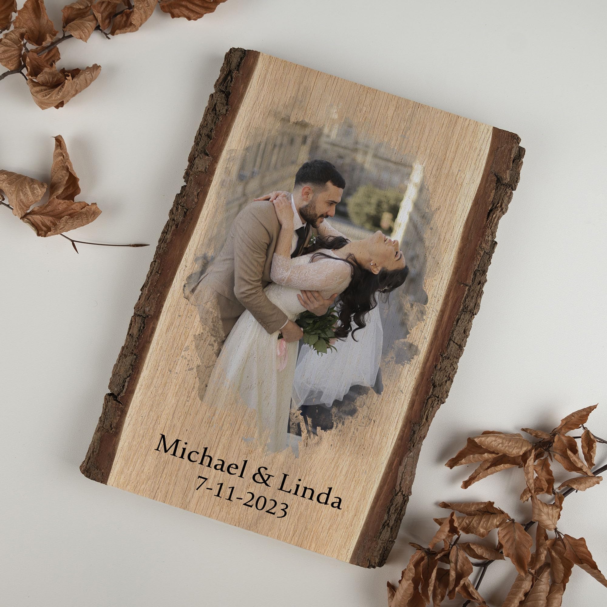 Cadeauki Image sur bois avec écorce - Cadeau photo sur planche en bois rustique avec écorce - Cadeaux personnalisés pour hommes (3)