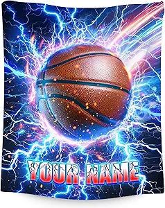 Basketball Blanket for Boys Personalized Throw Gifts - Lightning Sport Theme Custom Throws for Couch, Bed (4 Sizes Choose)