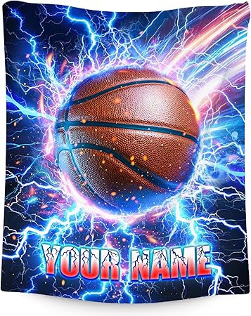 Basketball Blanket for Boys Personalized Throw Gifts - Lightning Sport Theme Custom Throws for Couch, Bed (4 Sizes Choose)