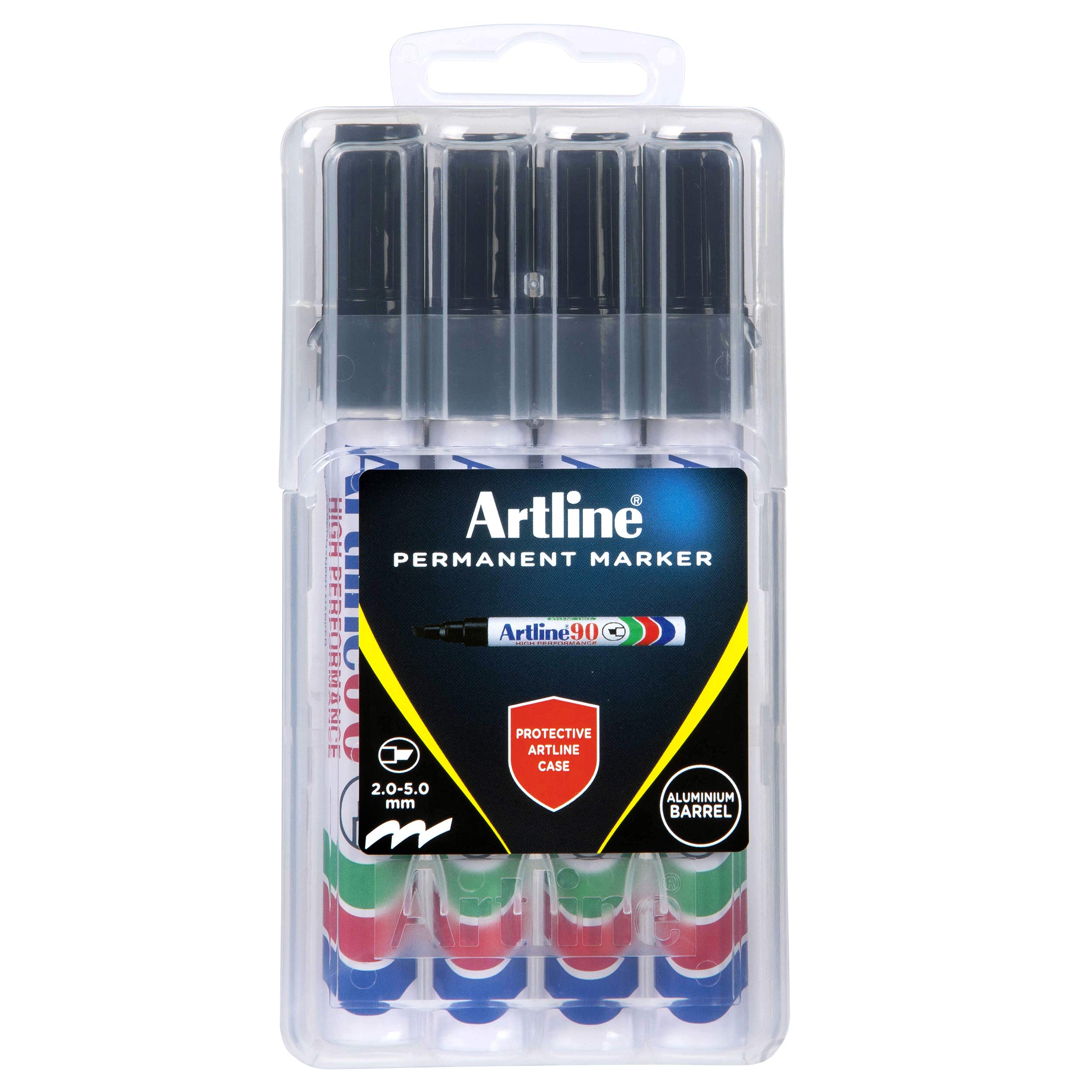 artline 90 marcadores permanentes con punta de cincel, paquete de 4, color negro