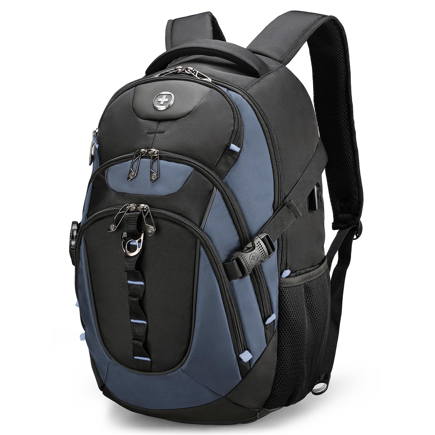 Swissdigital Design Laptop Backpack, Travel Backpack with USB Charging Port Fits 15.6 inches Computer, 31L College School Bookbag for Men,Haze Blue/