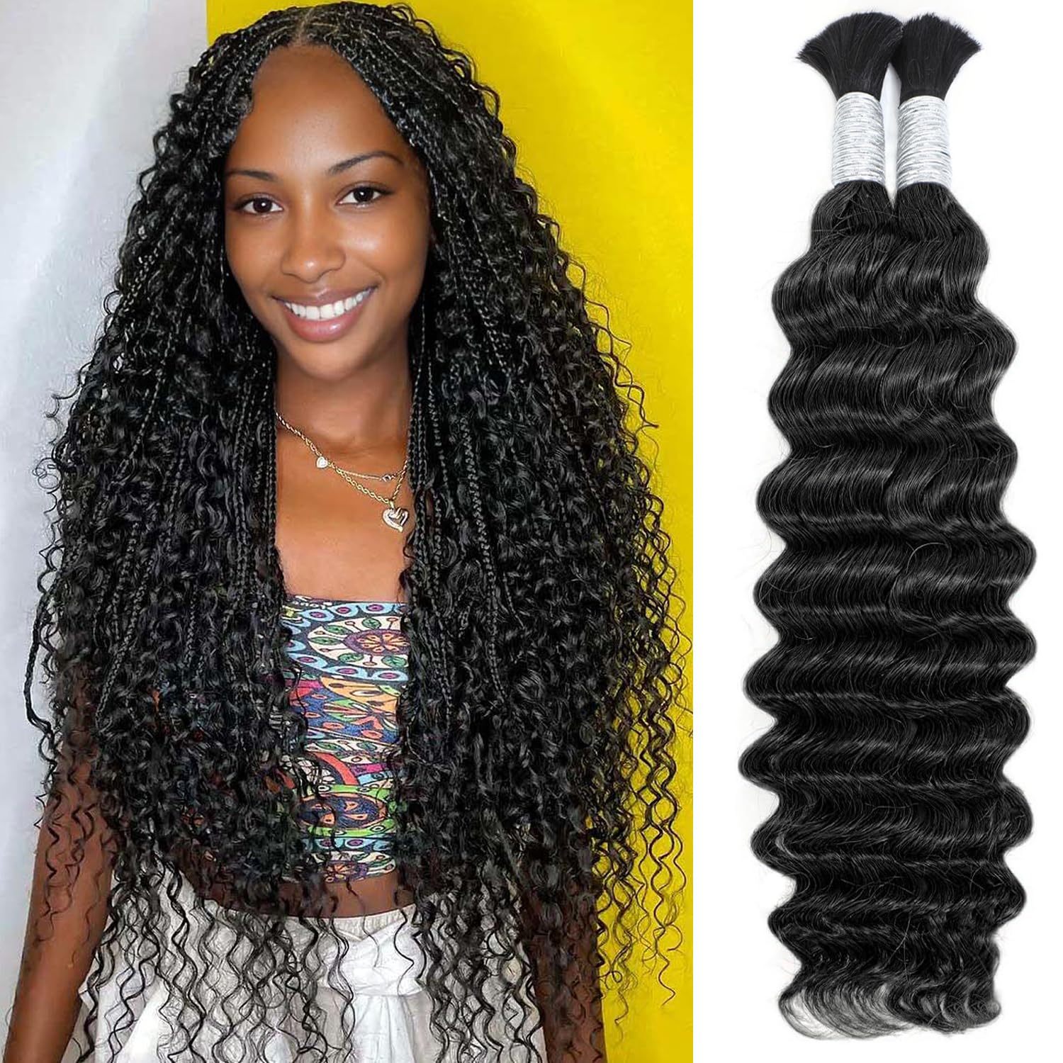 Wet And Wavy Human Hair For Braiding 26 Inch Deep Wave Bulk Human Hair 100g Boho Braids Human Braiding Hair for Bohimian Micro Braids No Weft