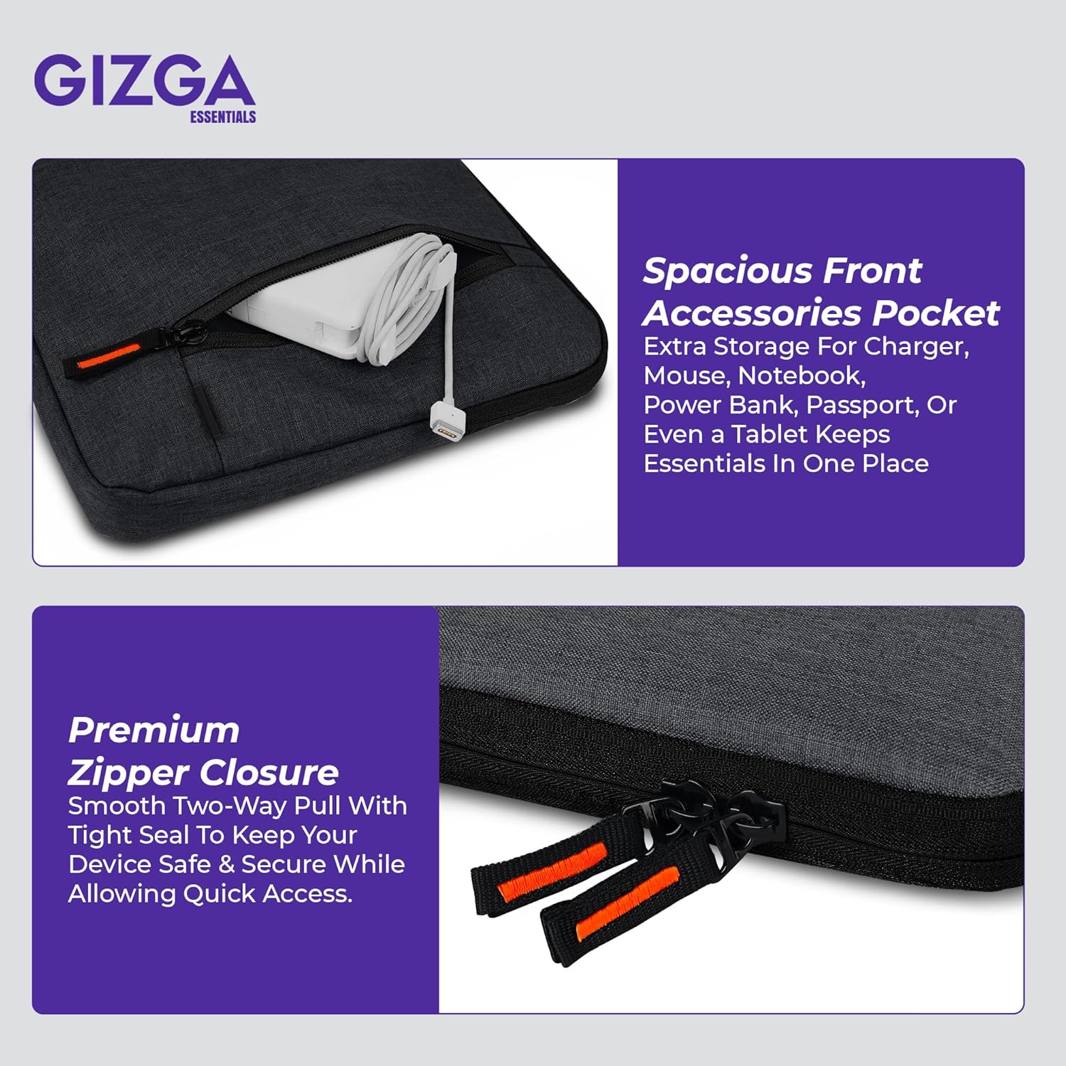 Gizga Essentials 13.3 Inch Laptop Sleeve Case Cover Pouch Bag with Handle & Front Pocket| Slim & Water-Resistant Nylon Fabric with Shockproof Foam Padding, Soft Lining & Premium Zipper Closure (Black) 40 81nO8e5p KL. SL1500