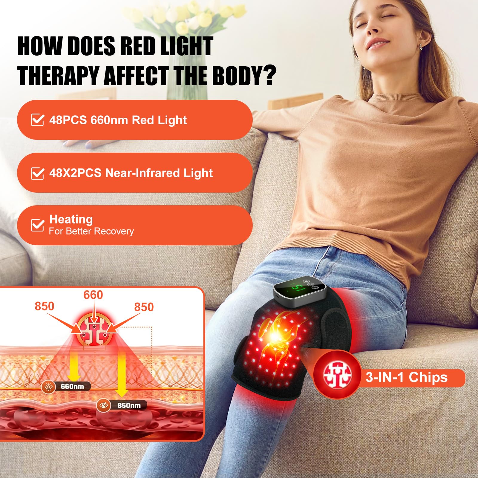 Terapia de luz roja para rodilla cerca de dispositivo de calefacción de luz roja para cuerpo/articulación/codo/hombro 660nm y 850nm