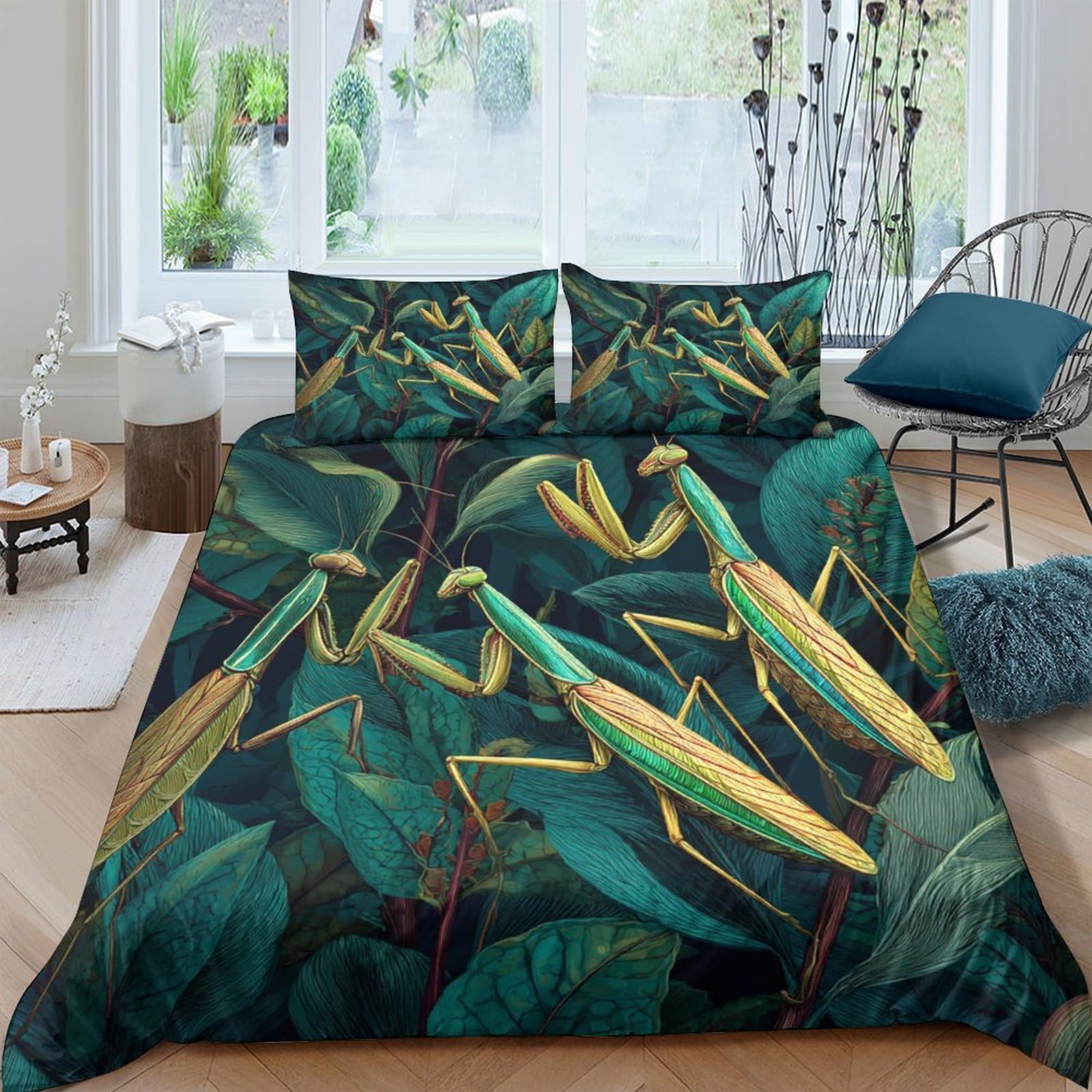 Ctjqhvkz Style-8 3D Printed Praying Mantis Leaf Fitted Sheet Microfiber Mattress Cover Anti-Slip Machine Washable Bedroom Dorm Décor Single（135X200cm）