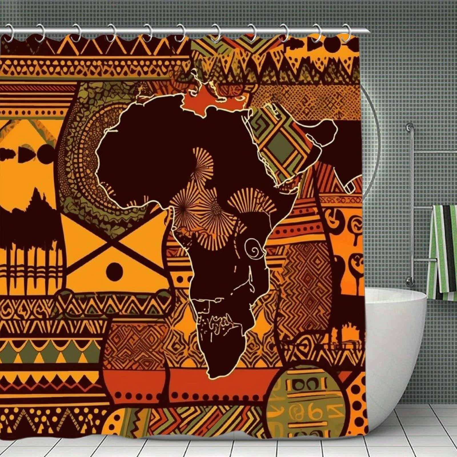 VstaDank African Map Ethnic Pattern Bath Curtain Elegant Heavy Duty Shower Curtains 70x70 in Rustic Farmhouse Cloth Shower Curtains Neutral Modern Bath Curtain for Bathroom